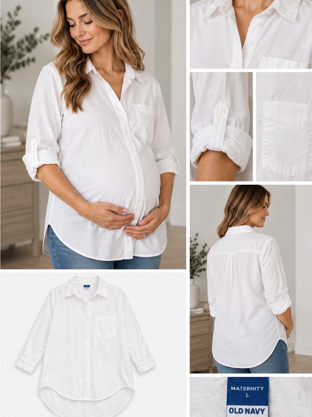 Old Navy White Maternity Button-Down Shirt - Classic Collared Top